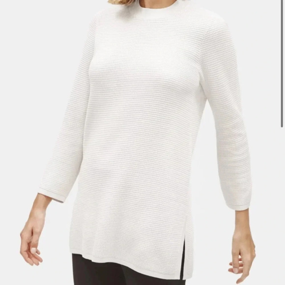 Eileen Fisher Silk Organic Cotton Textured Tunic Sweater in Bone - Picture 2 of 9
